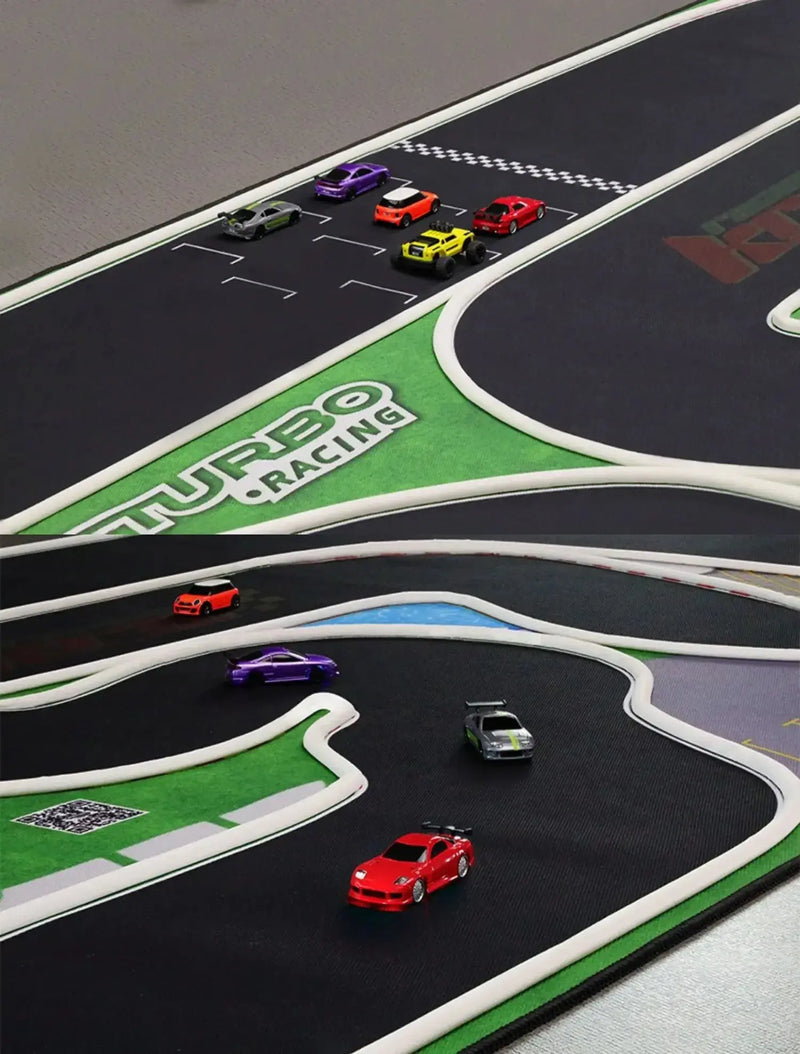 TURBO RACING 1:76 Remote Control Car Track Mat with Cement Blocks and Drift Jumps