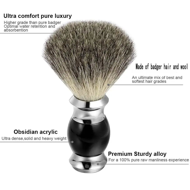 Premium Badger Hair Shaving Brush with Sleek Fine Resin Handle and Durable Stainless Steel Base for Men's Shaving Tools