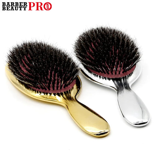 Luxury Gold and Silver Color Boar Bristle Paddle Hair Brush - Oval Hair Brush, Anti-Static Hair Comb, Hairdressing Massage Comb