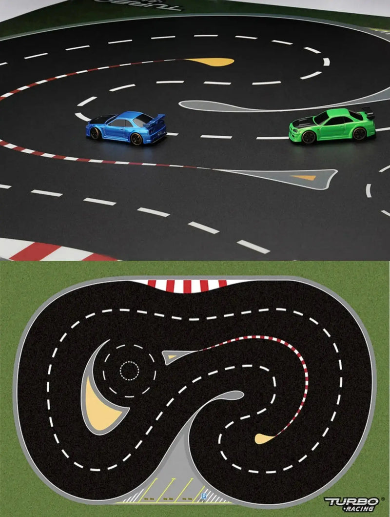 TURBO RACING 1:76 Remote Control Car Track Mat with Cement Blocks and Drift Jumps