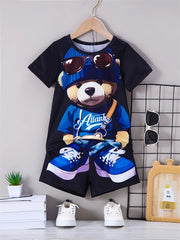 Men's Summer Daily Fashion Set, Outdoor City Street Set, 3D Printed Casual Short Sleeved Shorts Set