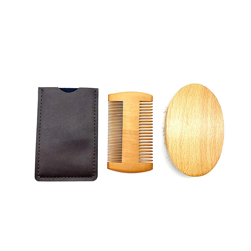 Professional Soft Boar Bristle Wood Beard and Shaving Brush Kit for Men with Mustache Comb and Gift Bag