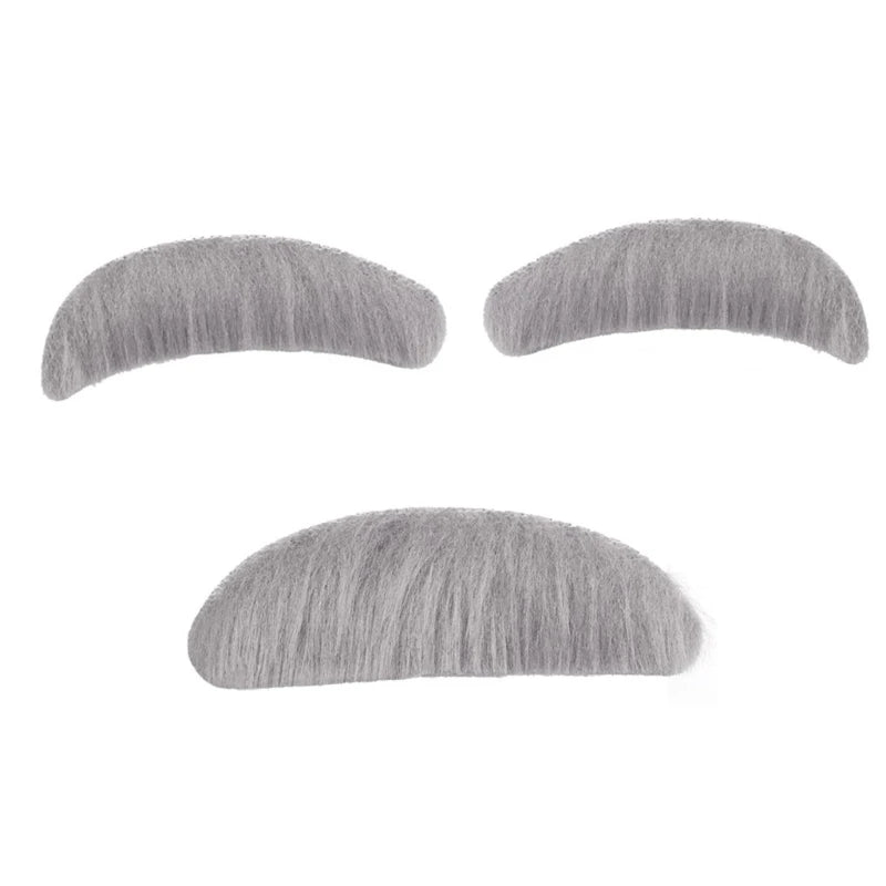 Handmade Stick-On Beard, Eyebrows, and Mustache Set - Grey Costume Accessories for Halloween Party