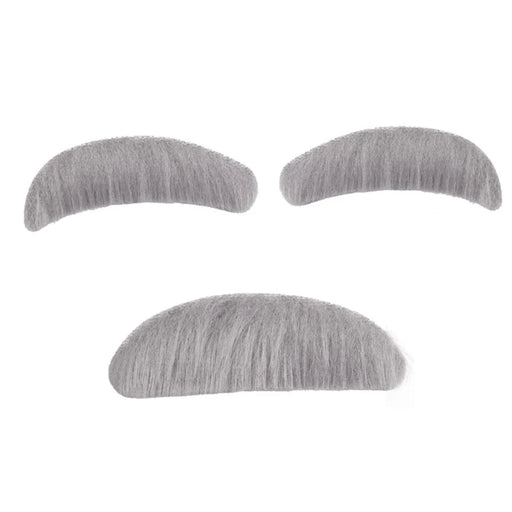 Handmade Stick-On Beard, Eyebrows, and Mustache Set - Grey Costume Accessories for Halloween Party