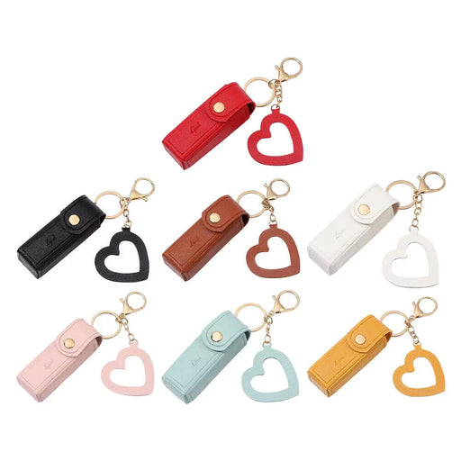 Mini Portable Key Bag Lipstick Cosmetics Storage Bag with Mirror Leather Lip Balm Holder Keychain Protective Cover