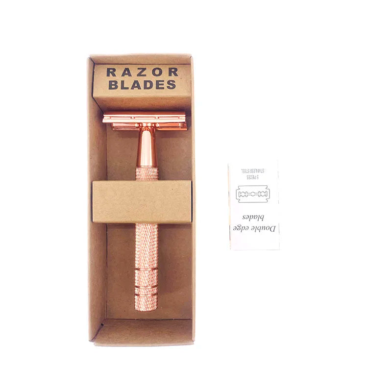 Rose Gold Razor Classic Double Edge Safety Razor for Men's Shaving & Women's Hair Removal with Shaving Blades Manual Shaver