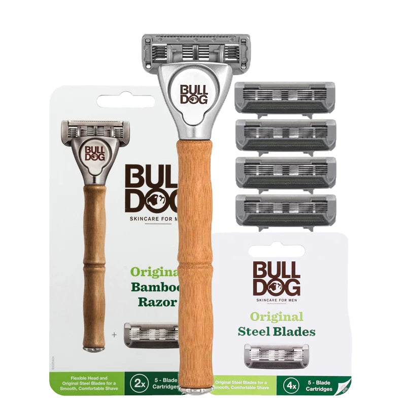 Schick BULLDOG Razor Blades Compatible with Quattro Titanium Razor for Men's Hair Shaving with Bamboo Handle