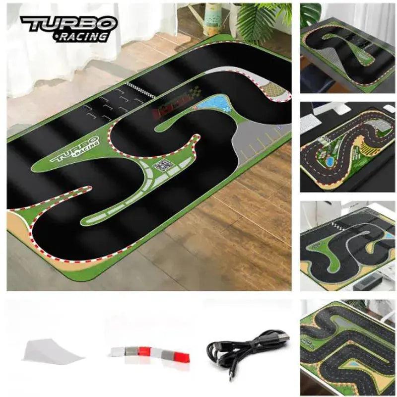 TURBO RACING 1:76 Remote Control Car Track Mat with Cement Blocks and Drift Jumps