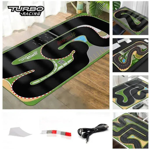 TURBO RACING 1:76 Scale Remote Control Car Track Kit with Drift Jump and Cement Blocks