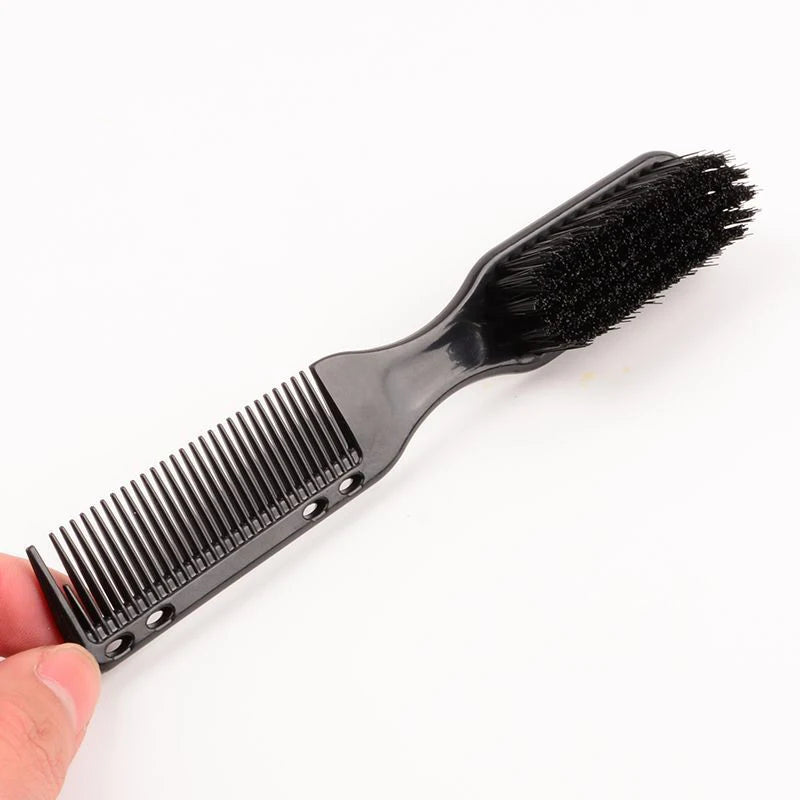 Double-sided Black Small Beard Styling Comb Brush Professional Shaving Beard Brush Barber Vintage Carving Cleaning Brush