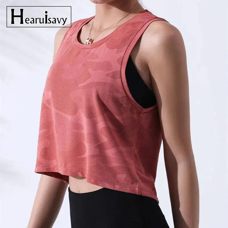 Women’s Camouflage Running Vest Fitness Crop Top - Sleeveless Mesh Yoga
