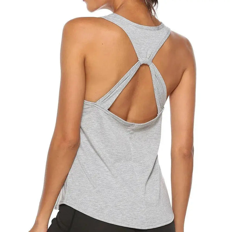 Women's Quick Dry Yoga Shirt - Cross Back Gym Top