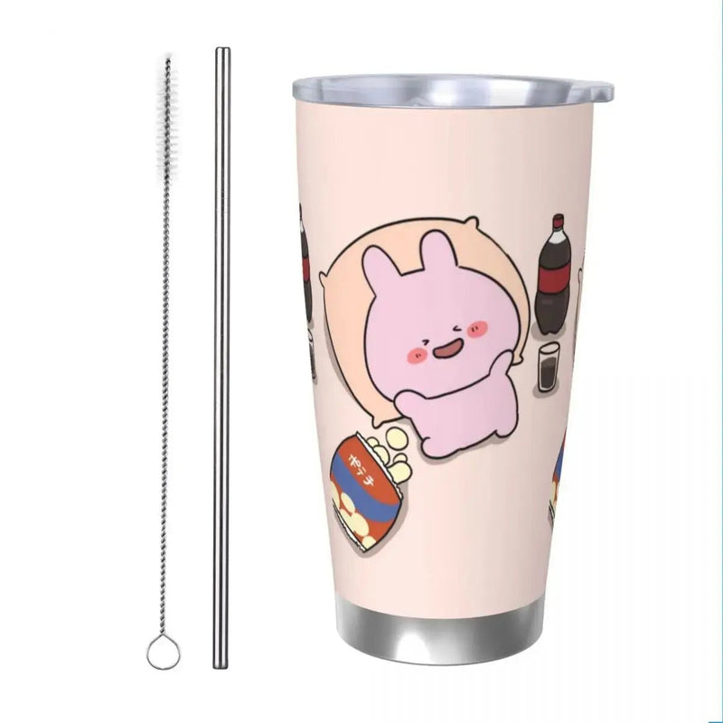 Asamimichaan Cute Asamimi 20oz Stainless Steel Car Mug Straw Thermal Iced Travel Cup Vacuum Insulated Coffee Hot Cup - Lacatang Shop