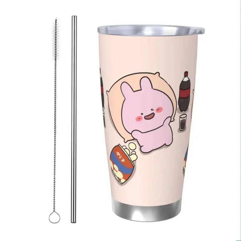 Asamimichaan Cute Asamimi 20oz Stainless Steel Car Mug Straw Thermal Iced Travel Cup Vacuum Insulated Coffee Hot Cup - Lacatang Shop