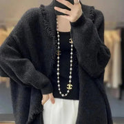 Autumn Winter New Fashion V - neck Long Sleeve Solid Tassels Cardigan Sweaters Women's Clothing Loose All - match Knitting Chic Tops - Lacatang Shop