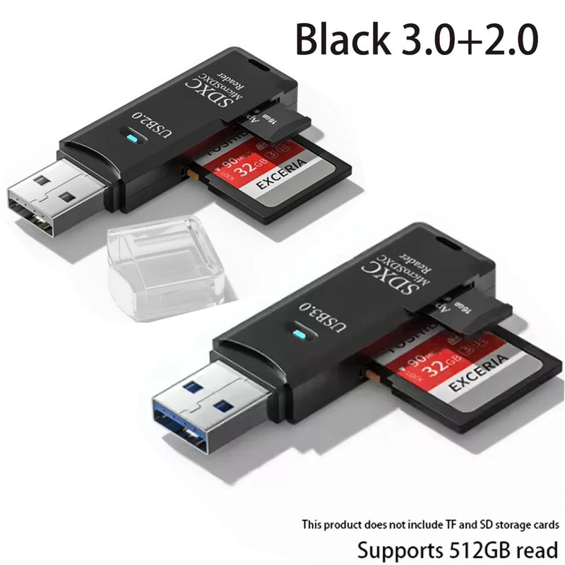 Multi Functional 2 In 1 High-speed USB 3.0/2.0 Card Reader Supports TF+SD Computer Tablet Camera Laptop Car Mounted