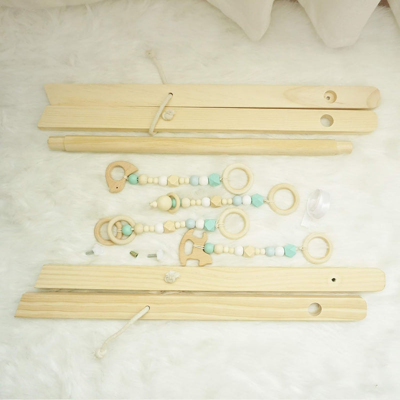 Baby Play Gym, Wooden Baby Gym with 4 Infant Toys, Foldable Wood Gyms Frame Hanging Bar for Toddler, Newborn, Baby Girls and Boys Shower Gift Play Toys - Lacatang Shop