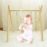 Baby Play Gym, Wooden Baby Gym with 4 Infant Toys, Foldable Wood Gyms Frame Hanging Bar for Toddler, Newborn, Baby Girls and Boys Shower Gift Play Toys - Lacatang Shop