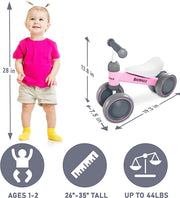 Balance Bike for 1 Year Old, Riding Toys for 9 - 24 Months Boys Girls, No Pedal 4 Wheels Bicycle, First Birthday Gift, Toddler Bike to Help Start Riding - Lacatang Shop