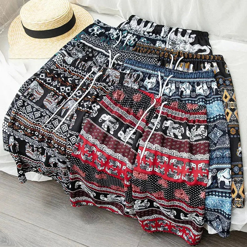Beach Shorts For Women Men Summer Boho Festival Elephant Pattern Short Pants Baggy Hippie Bohemian Travel Clothes M8I9 - Lacatang Shop