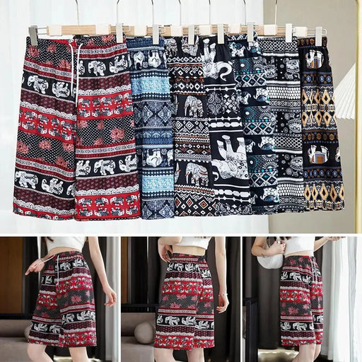 Beach Shorts For Women Men Summer Boho Festival Elephant Pattern Short Pants Baggy Hippie Bohemian Travel Clothes M8I9 - Lacatang Shop