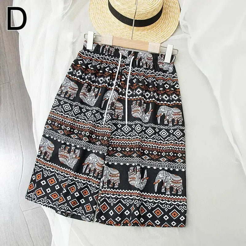 Beach Shorts For Women Men Summer Boho Festival Elephant Pattern Short Pants Baggy Hippie Bohemian Travel Clothes M8I9 - Lacatang Shop