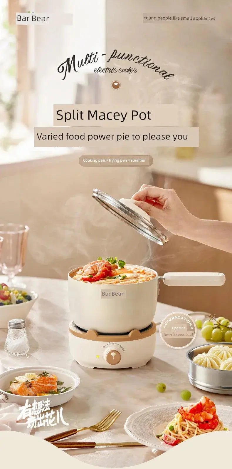 Bear Split Electric Caldron Dormitory Students Pot For Home Multi - Functional Milk Pot Cooking Noodle Pot Small Electric Pot Electric Food Warmer - Lacatang Shop