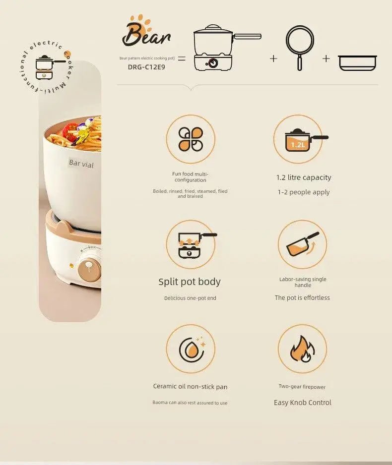 Bear Split Electric Caldron Dormitory Students Pot For Home Multi - Functional Milk Pot Cooking Noodle Pot Small Electric Pot Electric Food Warmer - Lacatang Shop