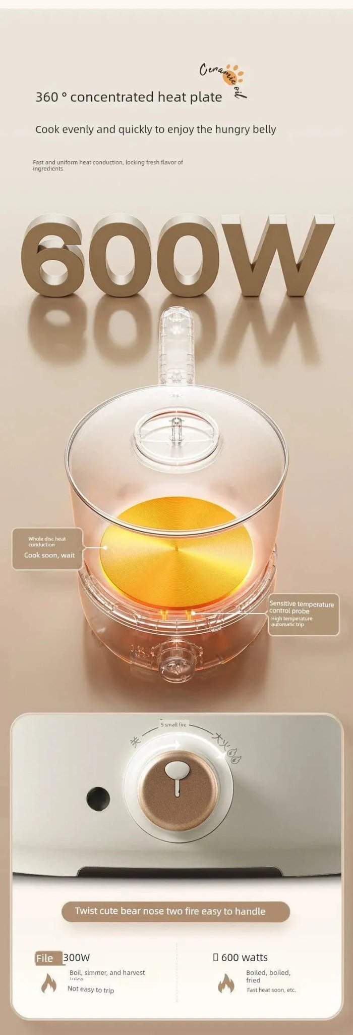 Bear Split Electric Caldron Dormitory Students Pot For Home Multi - Functional Milk Pot Cooking Noodle Pot Small Electric Pot Electric Food Warmer - Lacatang Shop