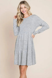 Brushed Hacci Tiered pleated Mini Dress - Lacatang Shop