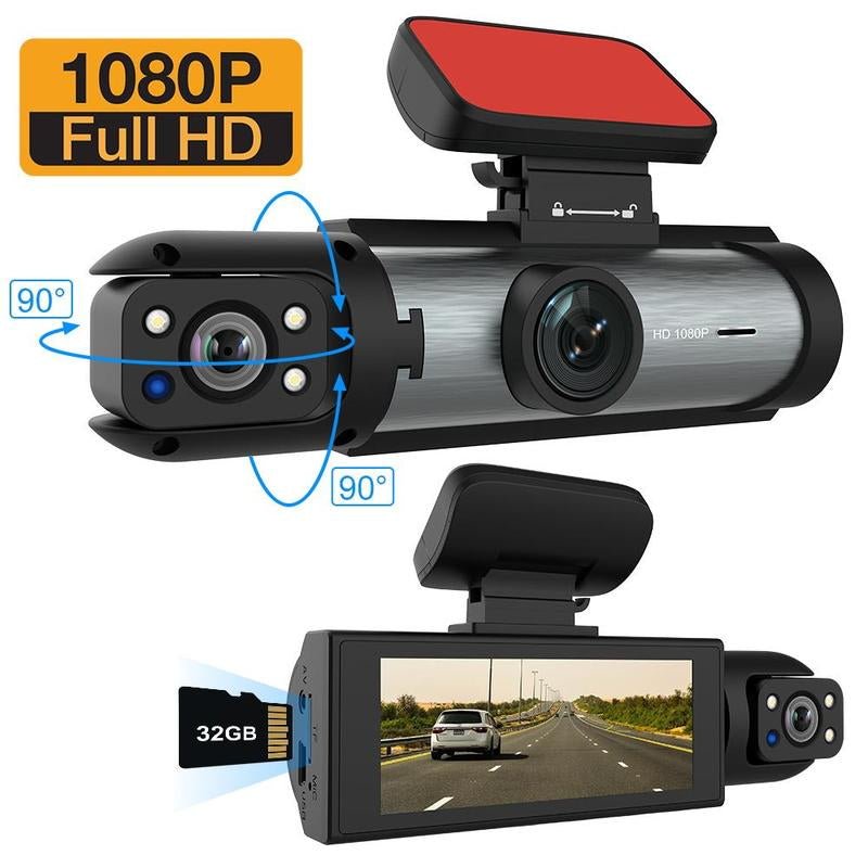 Car Dash Cam with Front and Rear Camera, 1 Count Car Dashboard Wide Angle Dash Cam with IR Night Vision, Loop Recording Car Camera with 32GB TF Card - Lacatang Shop