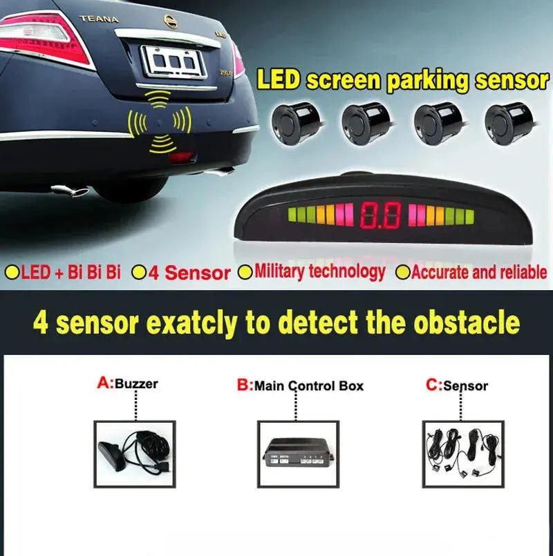 Car Parktronic LED Parking Sensor Kit Backlight Display with Switch Reverse Backup Monitor Detector System With 4 Sensors - Lacatang Shop