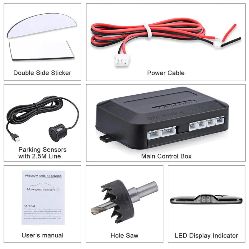 Car Reverse Radar Kit Vehicle Parking Sensor System with 4 Sensors Backup Assist System with LED Distance Display Sound Warning - Lacatang Shop