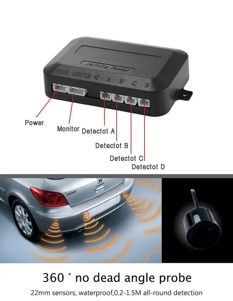 Car Reverse Radar Kit Vehicle Parking Sensor System with 4 Sensors Backup Assist System with LED Distance Display Sound Warning - Lacatang Shop