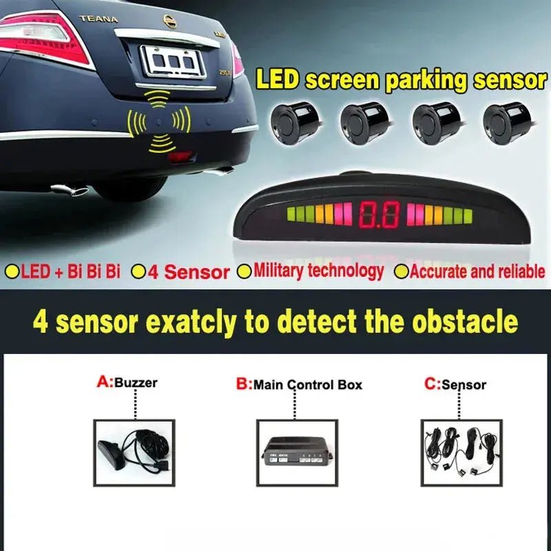 Car Reverse Radar Kit Vehicle Parking Sensor System with 4 Sensors Backup Assist System with LED Distance Display Sound Warning - Lacatang Shop