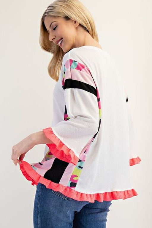 Celeste Plus Ruffle Sleeve Color Block Top - Lacatang Shop