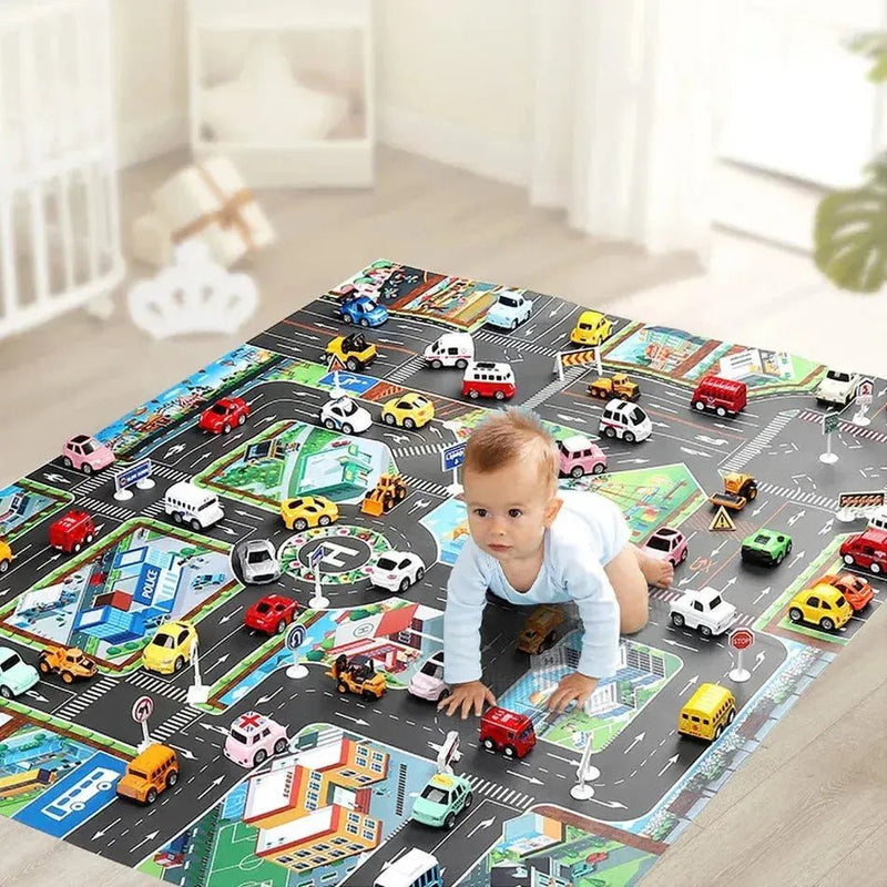 Children's City Traffic Educational Play Mat - 130x100 cm Non - Woven Carpet for Boys & Girls, Ideal for Bedrooms and Developmental Play - Lacatang Shop