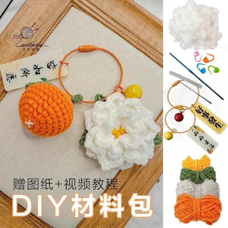 Citrus Gardenia Crochet Keychain Kit - Hand - Woven Wool Pendant for DIY Gifts - Lacatang Shop