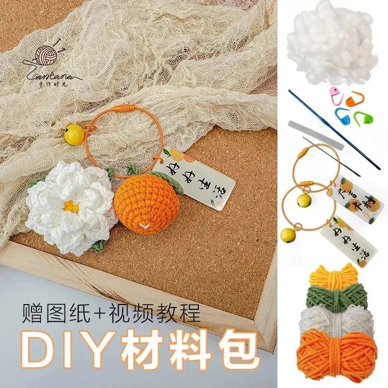 Citrus Gardenia Crochet Keychain Kit - Hand - Woven Wool Pendant for DIY Gifts - Lacatang Shop