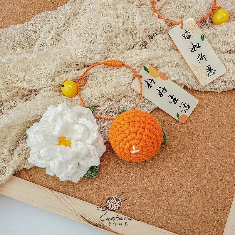 Citrus Gardenia Crochet Keychain Kit - Hand - Woven Wool Pendant for DIY Gifts - Lacatang Shop