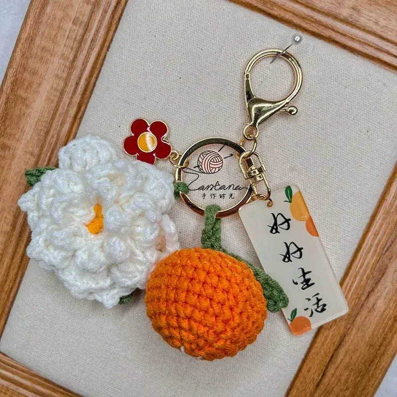 Citrus Gardenia Crochet Keychain Kit - Hand - Woven Wool Pendant for DIY Gifts - Lacatang Shop