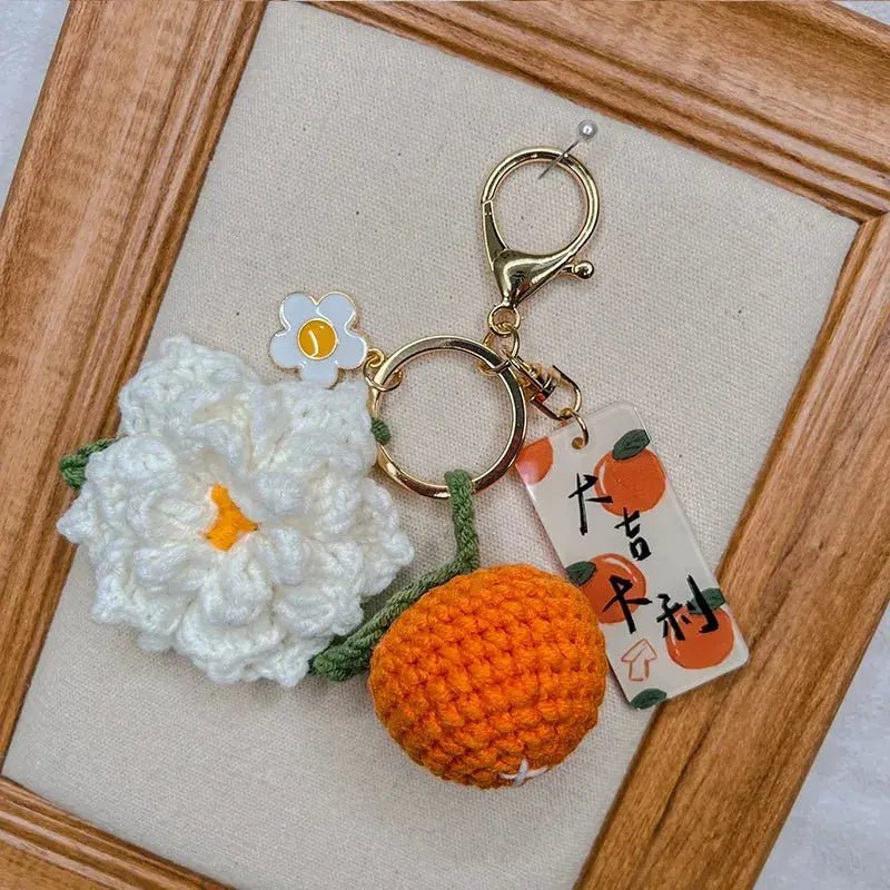 Citrus Gardenia Crochet Keychain Kit - Hand - Woven Wool Pendant for DIY Gifts - Lacatang Shop