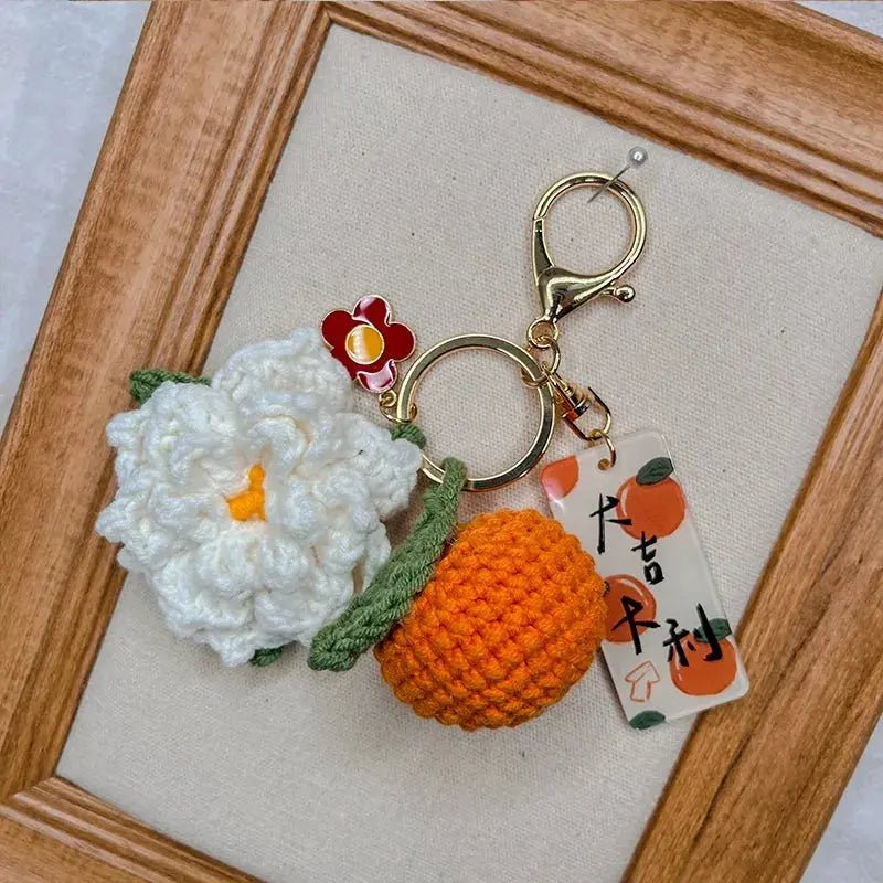 Citrus Gardenia Crochet Keychain Kit - Hand - Woven Wool Pendant for DIY Gifts - Lacatang Shop