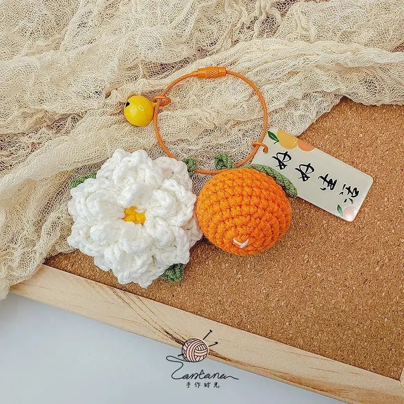 Citrus Gardenia Crochet Keychain Kit - Hand - Woven Wool Pendant for DIY Gifts - Lacatang Shop
