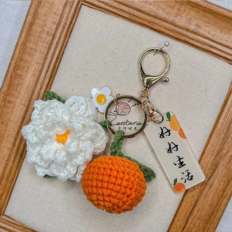 Citrus Gardenia Keychain Crochet Material Package Small Pendant Good Life DIY Wool Hand - Woven Gift - Lacatang Shop