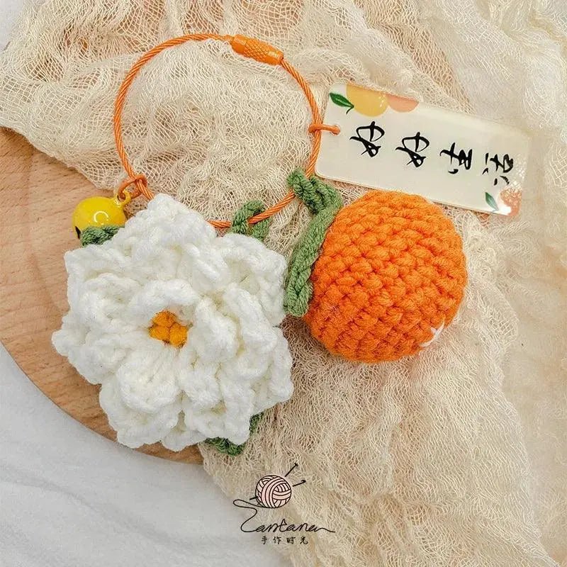 Citrus Gardenia Keychain Crochet Material Package Small Pendant Good Life DIY Wool Hand - Woven Gift - Lacatang Shop