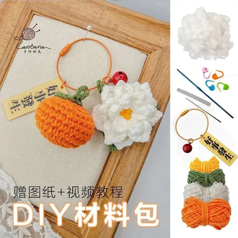 Citrus Gardenia Keychain Crochet Material Package Small Pendant Good Life DIY Wool Hand - Woven Gift - Lacatang Shop