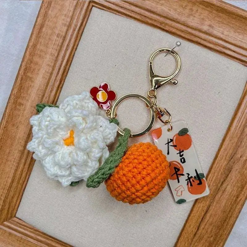 Citrus Gardenia Keychain Crochet Material Package Small Pendant Good Life DIY Wool Hand - Woven Gift - Lacatang Shop