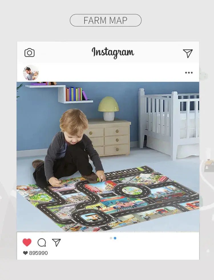 City Traffic Play Mat for Babies - Educational Road Map Carpet with Car Parking and Traffic Signs - Lacatang Shop