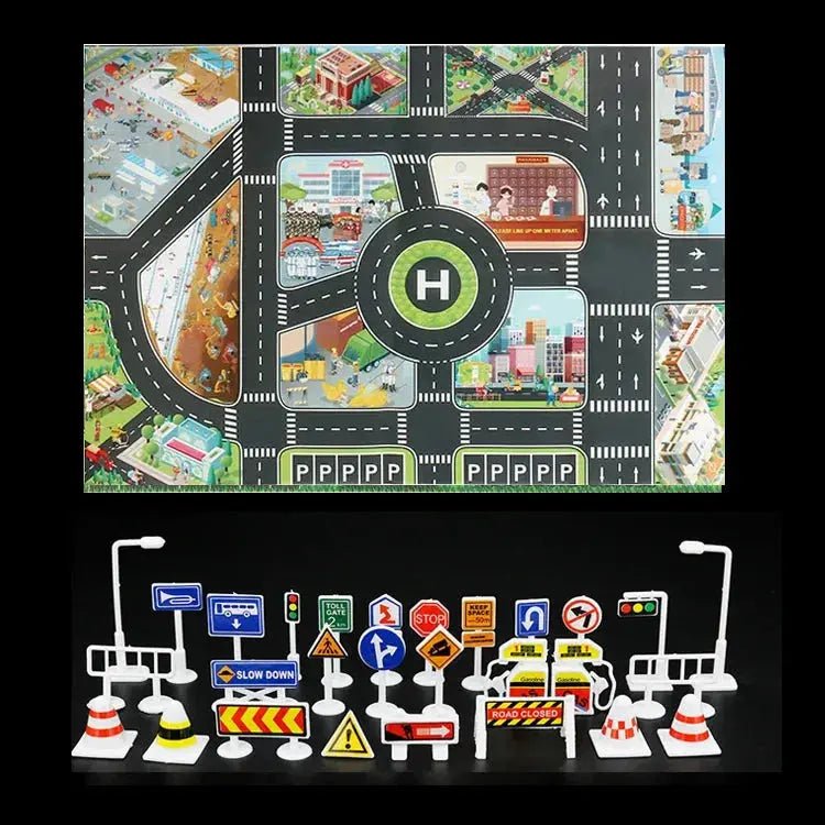 City Traffic Play Mat for Babies - Educational Road Map Carpet with Car Parking and Traffic Signs - Lacatang Shop